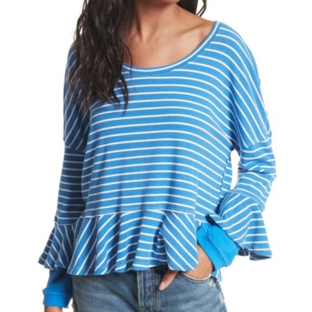 Free People Ruffle Long Sleeve Peplum Sleeve Shirt NWT